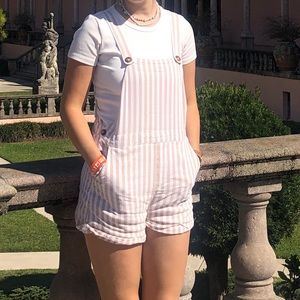 White and beige striped romper